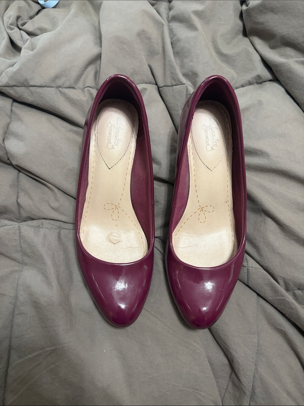 Clarks Burgundy Patent Leather Pointed-Toe Heels